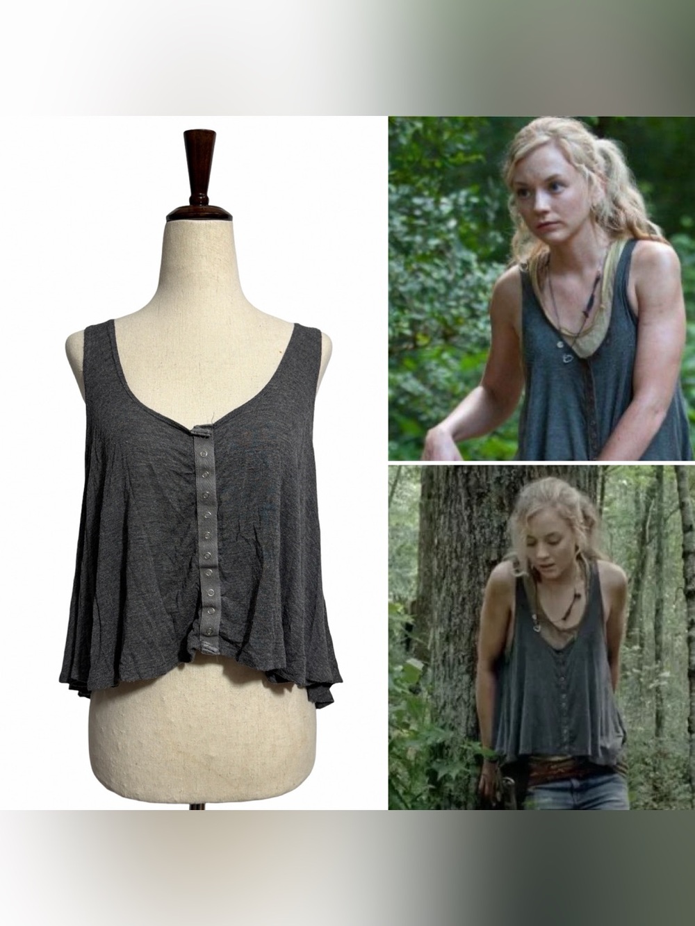 Daydreamer LA • Snap Front Swing Tank Top Gray M ASO Beth Greene